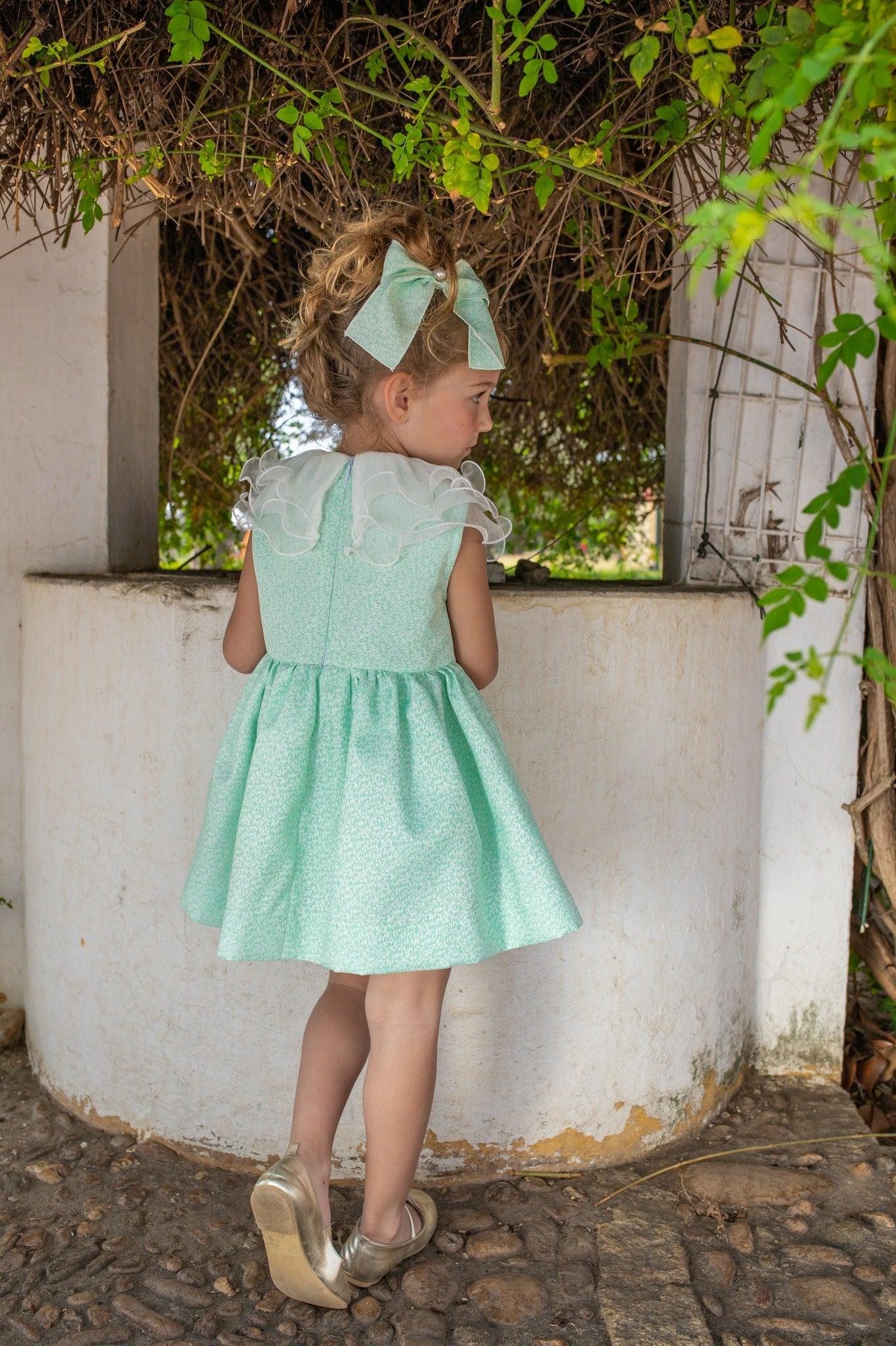 NAXOS SS24 - Girls Green Puffball Dress & Headpiece - Mariposa Children's Boutique