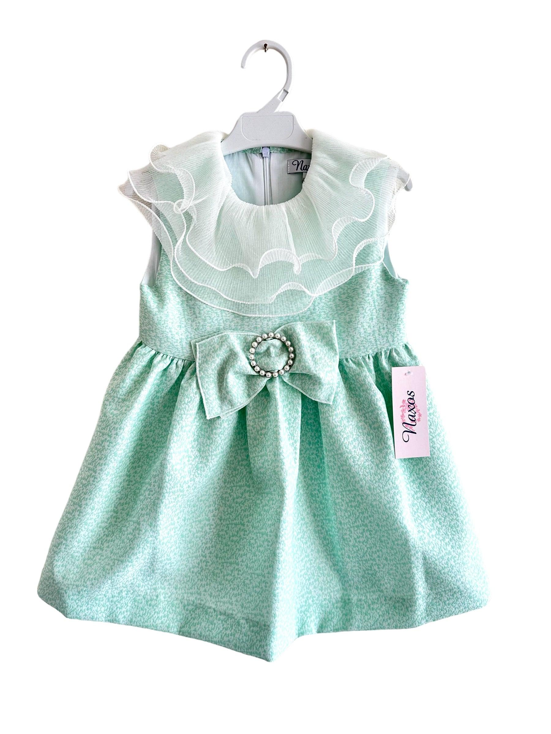 NAXOS SS24 - Girls Green Puffball Dress & Headpiece - Mariposa Children's Boutique