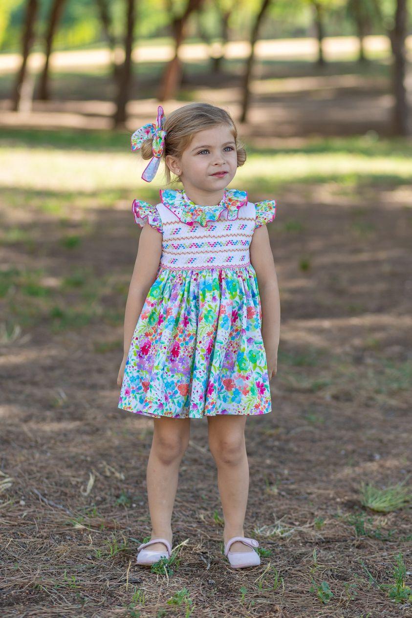 NAXOS SS24 - Girls Multi Coloured Smock Summer Dress & Headpiece - Mariposa Children's Boutique