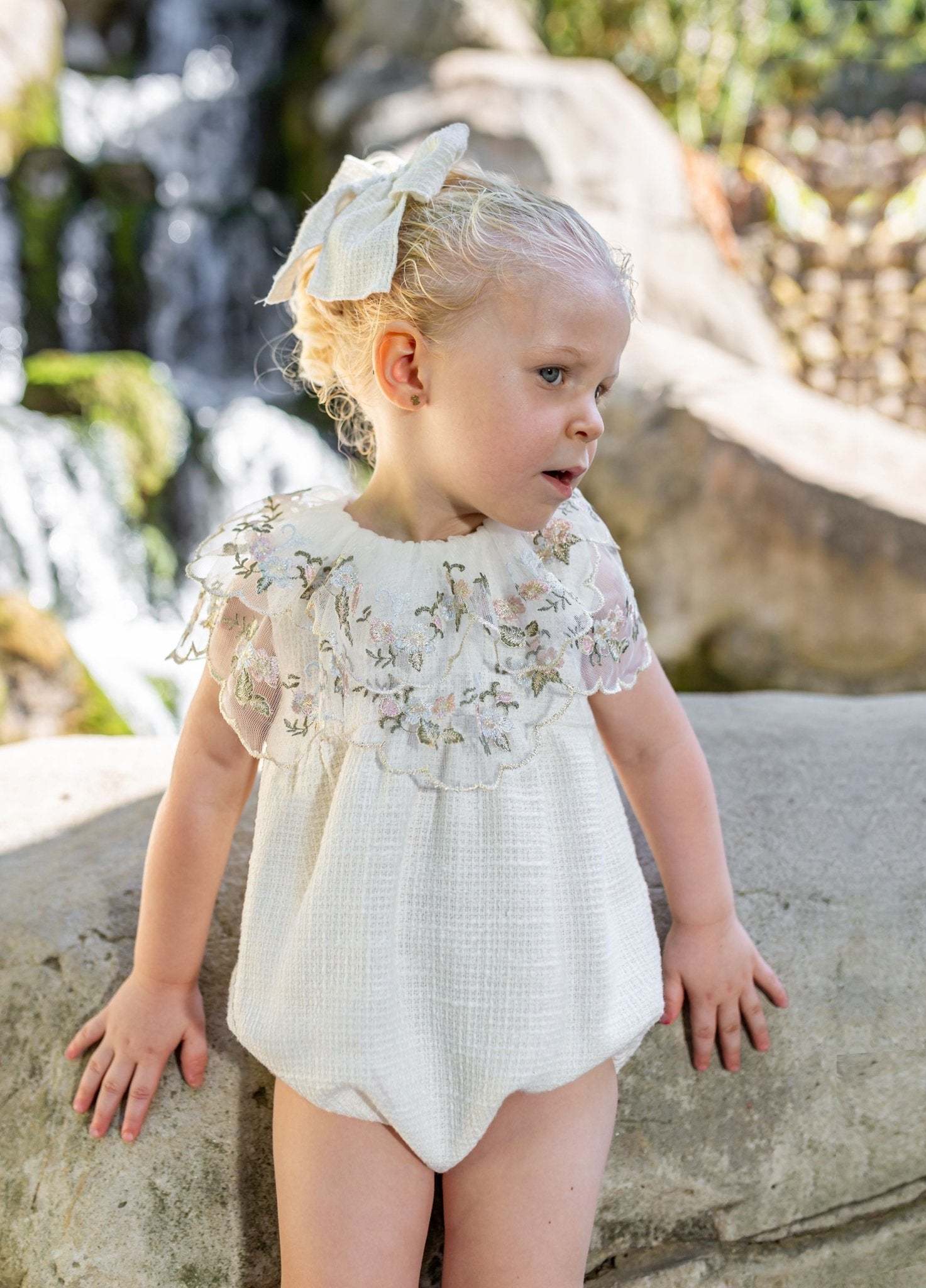 CLEARANCE SALE Naxos Baby Girl's Cream Chanel Tweed Romper