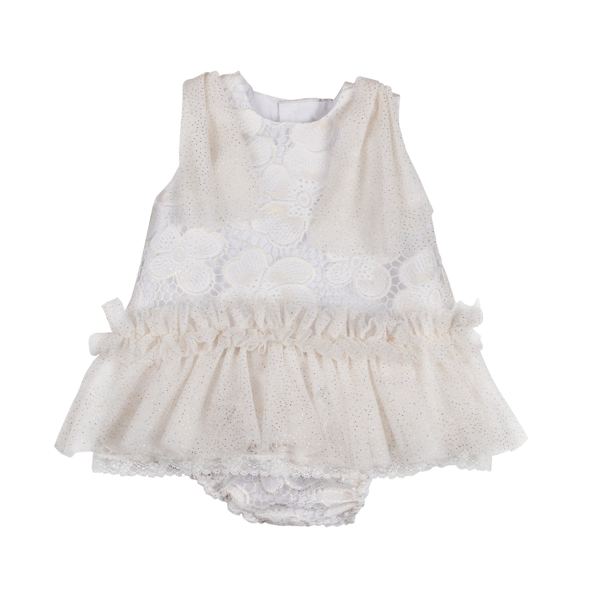 Naxos SS26 - Baby Girls White & Gold Embroidered & Tulle Dress & Knickers