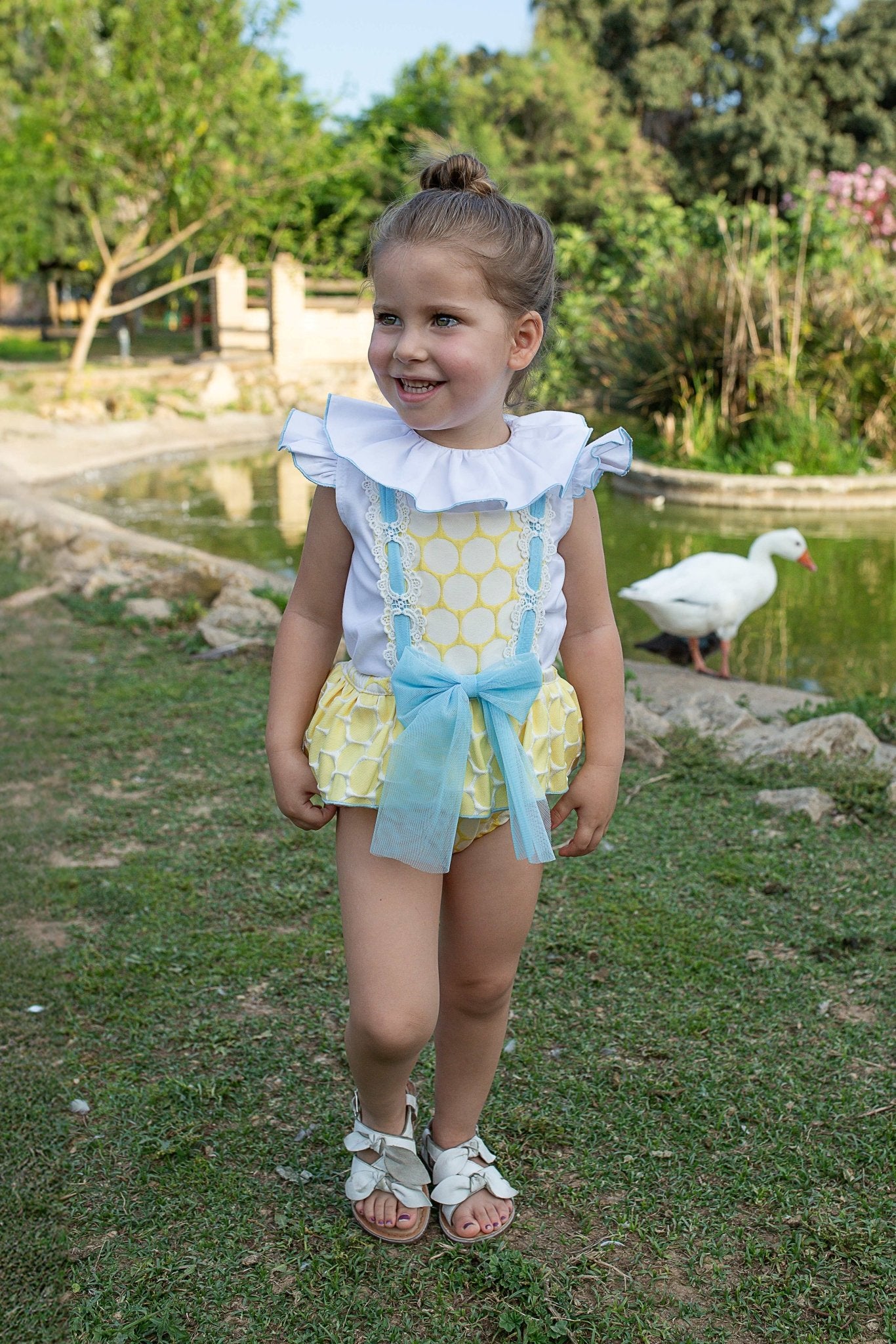 Naxos SS26 - Baby Girls Yellow & Blue Print Jam Pants and Blouse Set