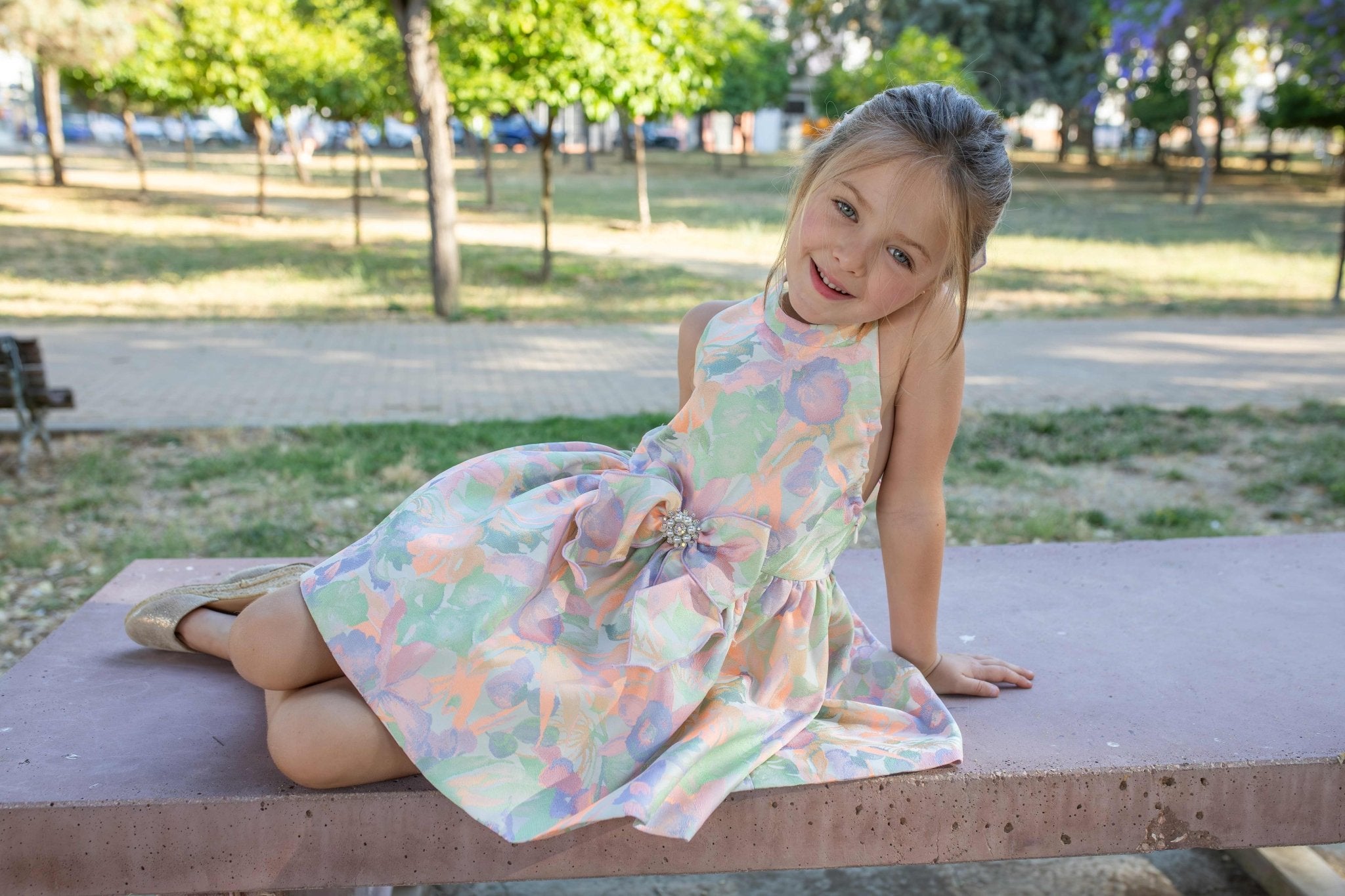 Naxos SS26 - Girls Multicoloured Bow Back Design Dress
