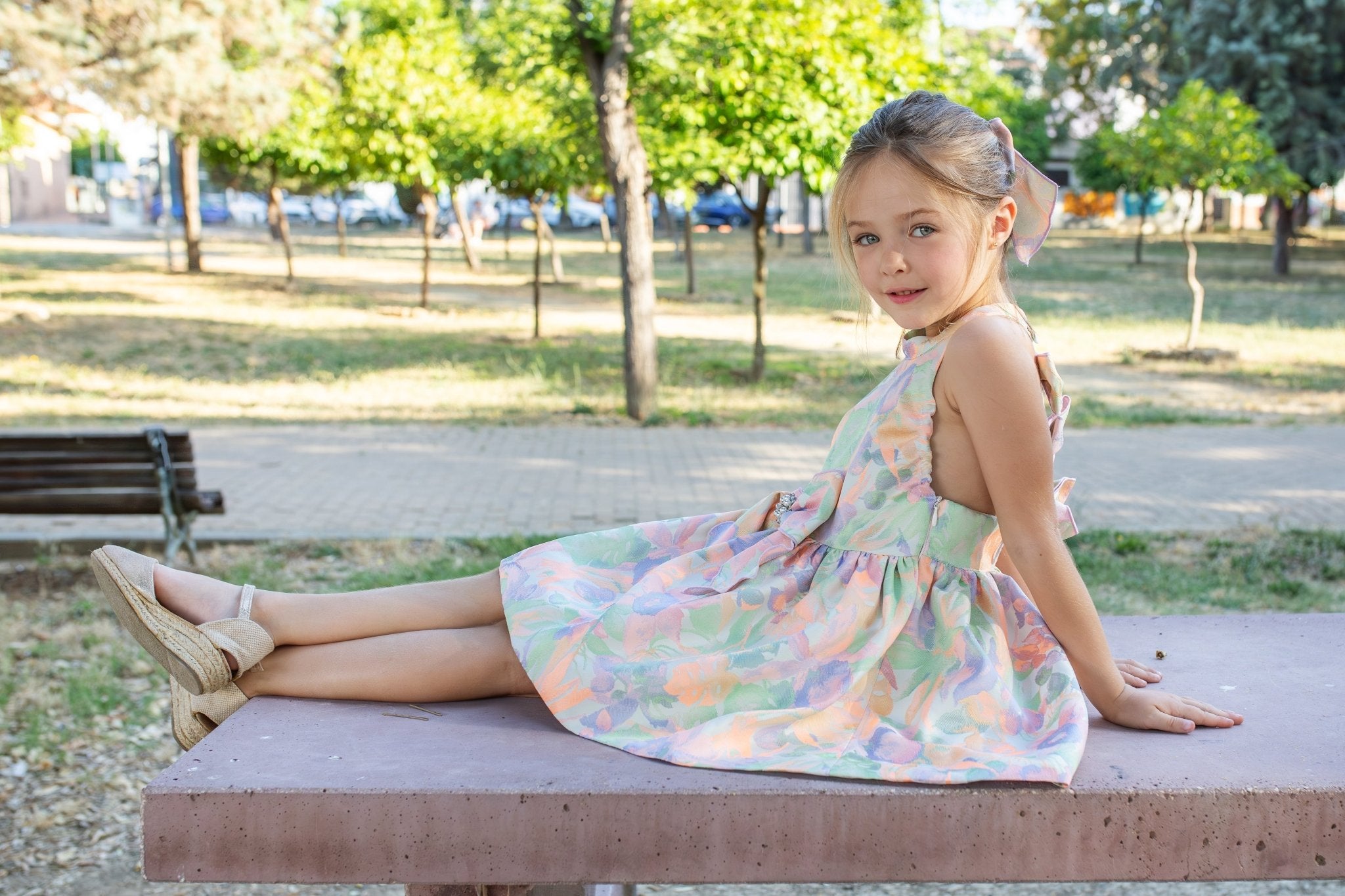 Naxos SS26 - Girls Multicoloured Bow Back Design Dress