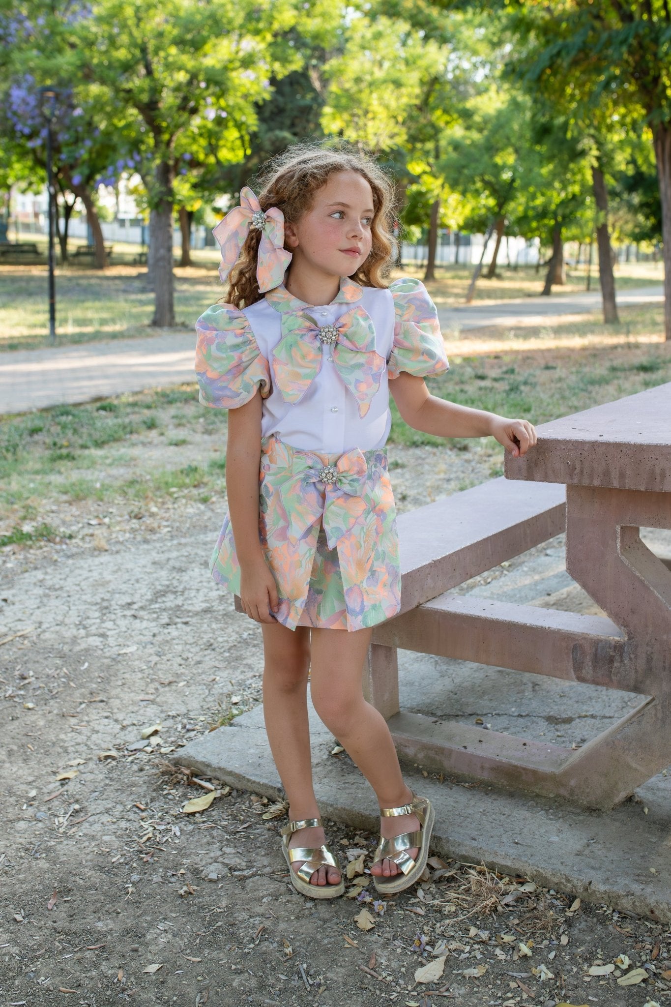 Naxos SS26 - Girls Multicoloured Floral Skirt & Blouse Set