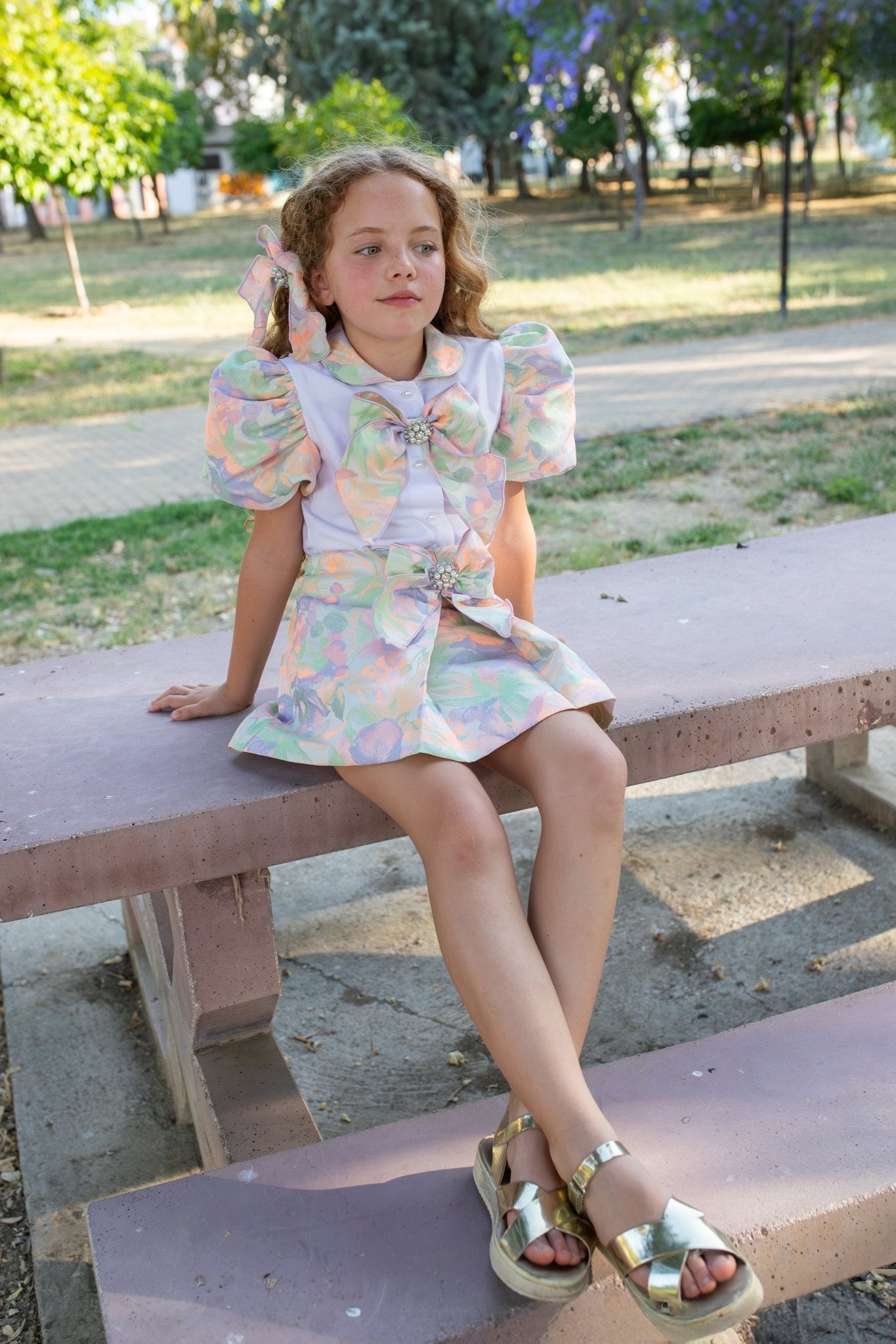 Naxos SS26 - Girls Multicoloured Floral Skirt & Blouse Set