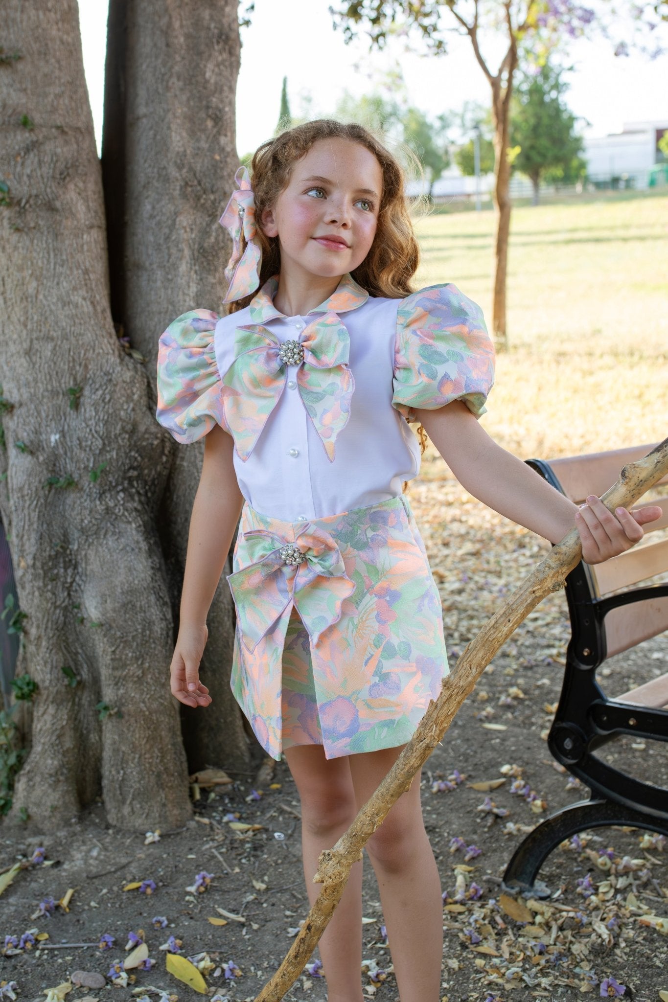 Naxos SS26 - Girls Multicoloured Floral Skirt & Blouse Set