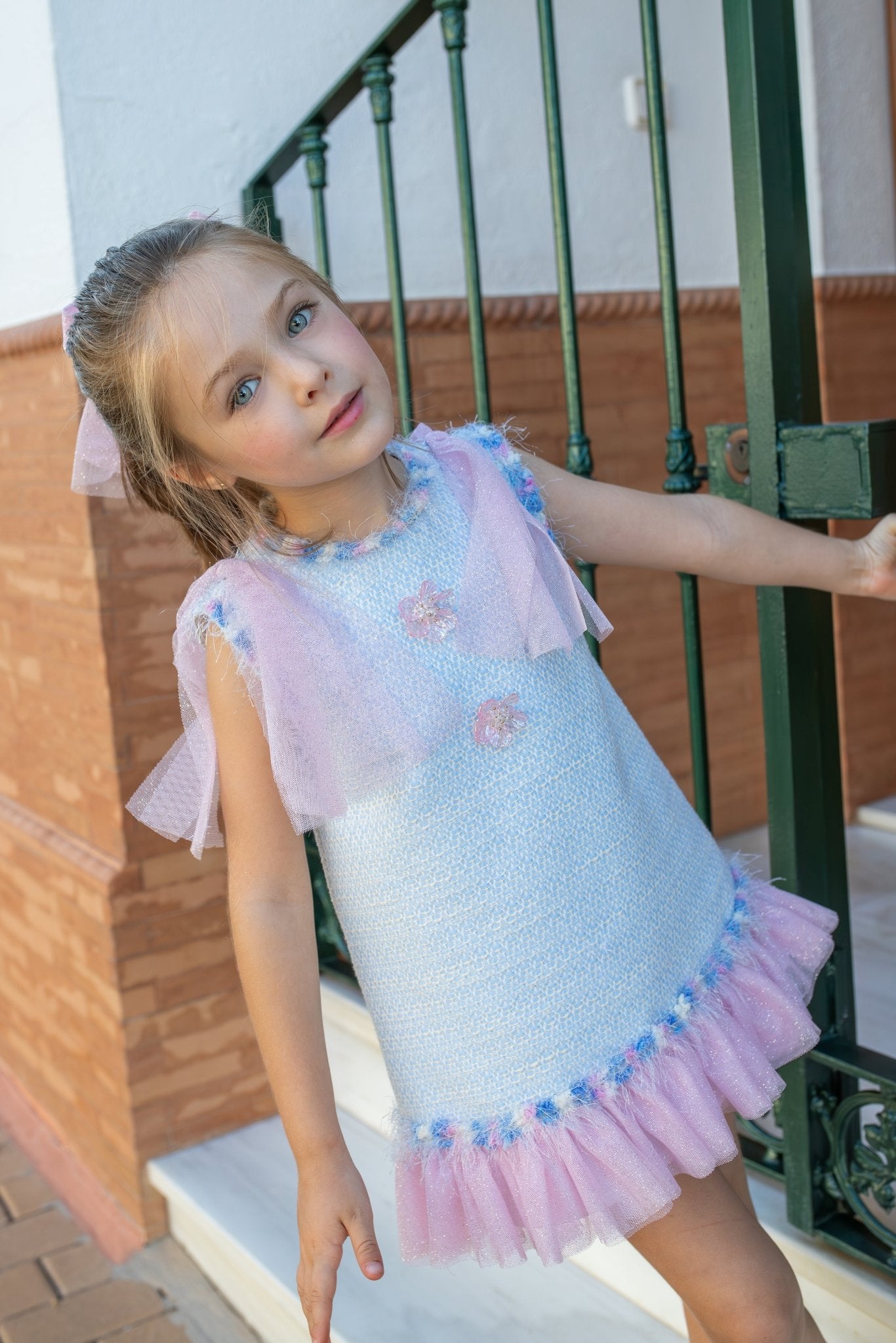 Naxos SS26 - Girls Pastel Tweed & Pink Tulle Dress