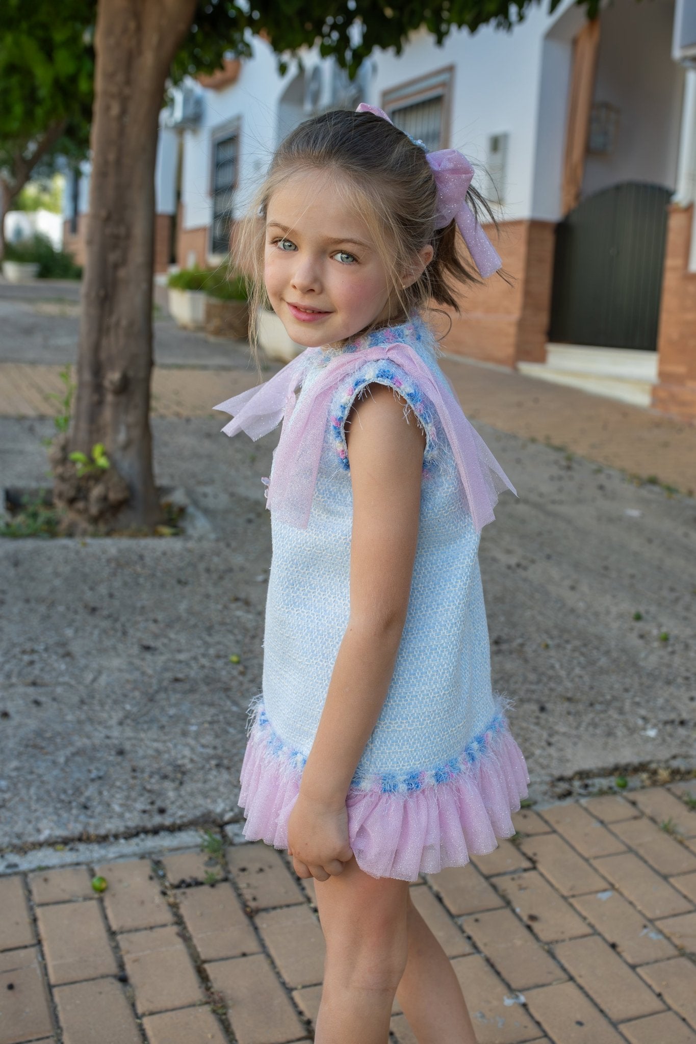 Naxos SS26 - Girls Pastel Tweed & Pink Tulle Dress