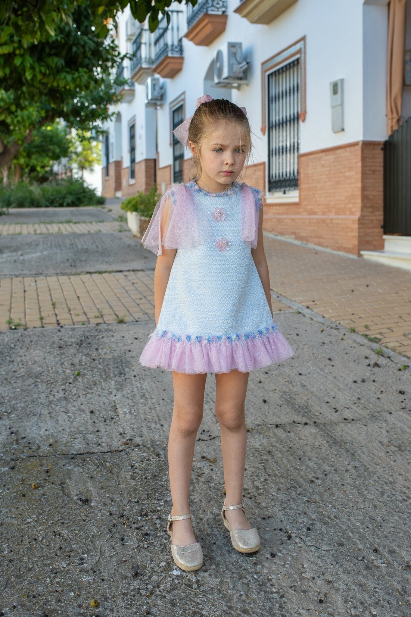 Naxos SS26 - Girls Pastel Tweed & Pink Tulle Dress