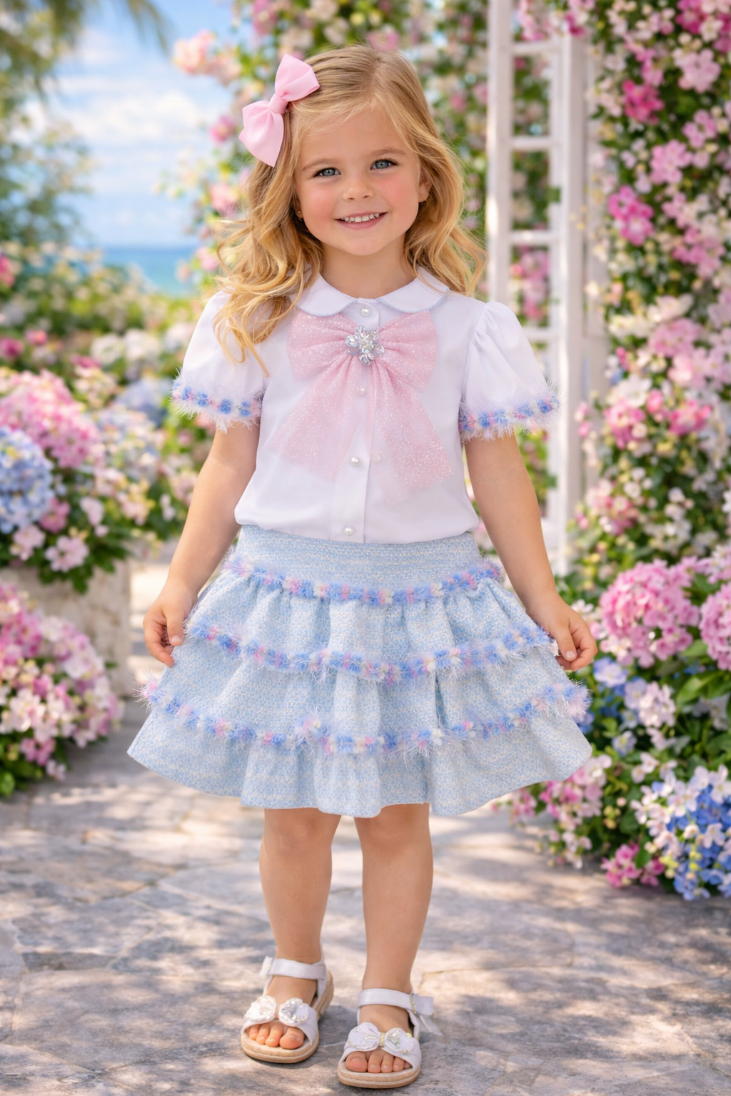 Naxos SS26 - Girls Pastel Tweed Skirt and Blouse Set