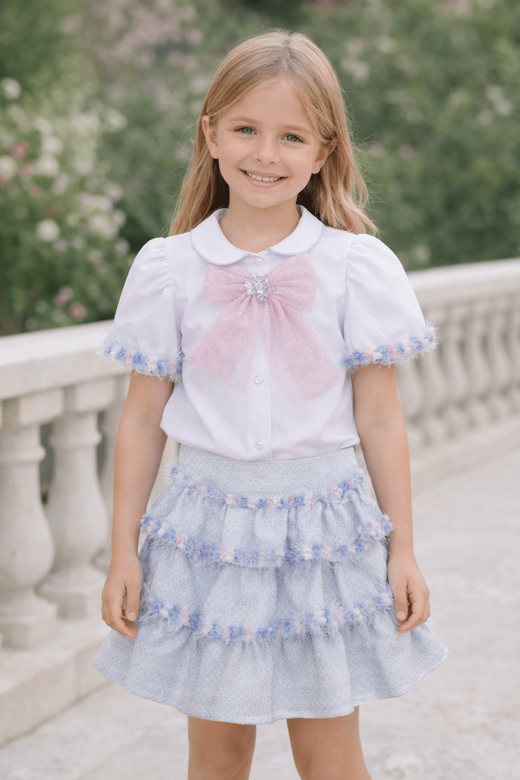 Naxos SS26 - Girls Pastel Tweed Skirt and Blouse Set