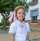 Spanish girls outfit Naxos SS26 blue layered skirt and white blouse set