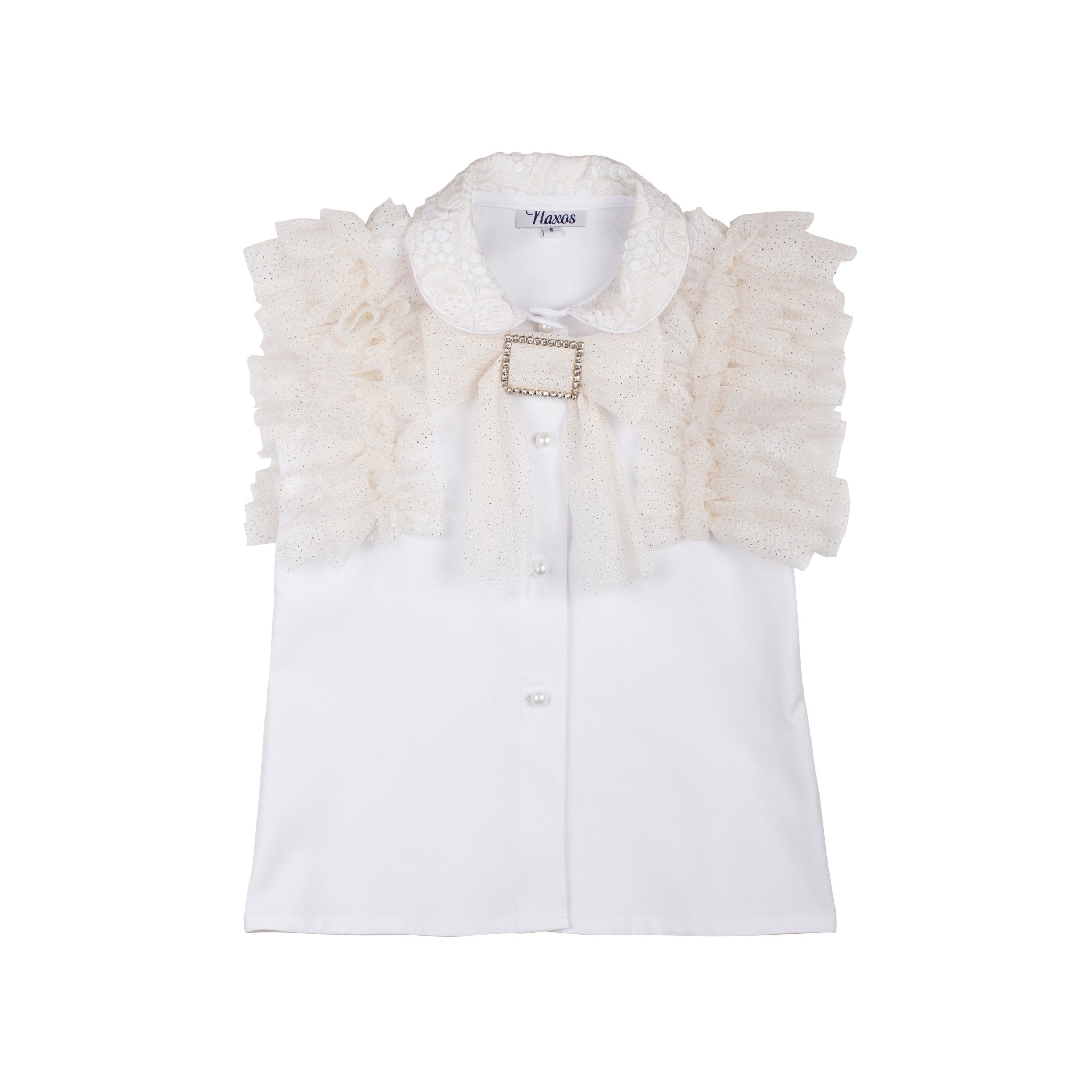Naxos SS26 - Girls White and Gold Embroidered Skirt and Blouse Set
