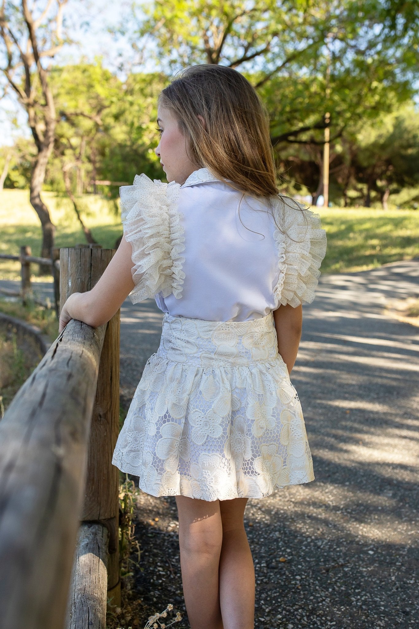 Naxos SS26 - Girls White and Gold Embroidered Skirt and Blouse Set