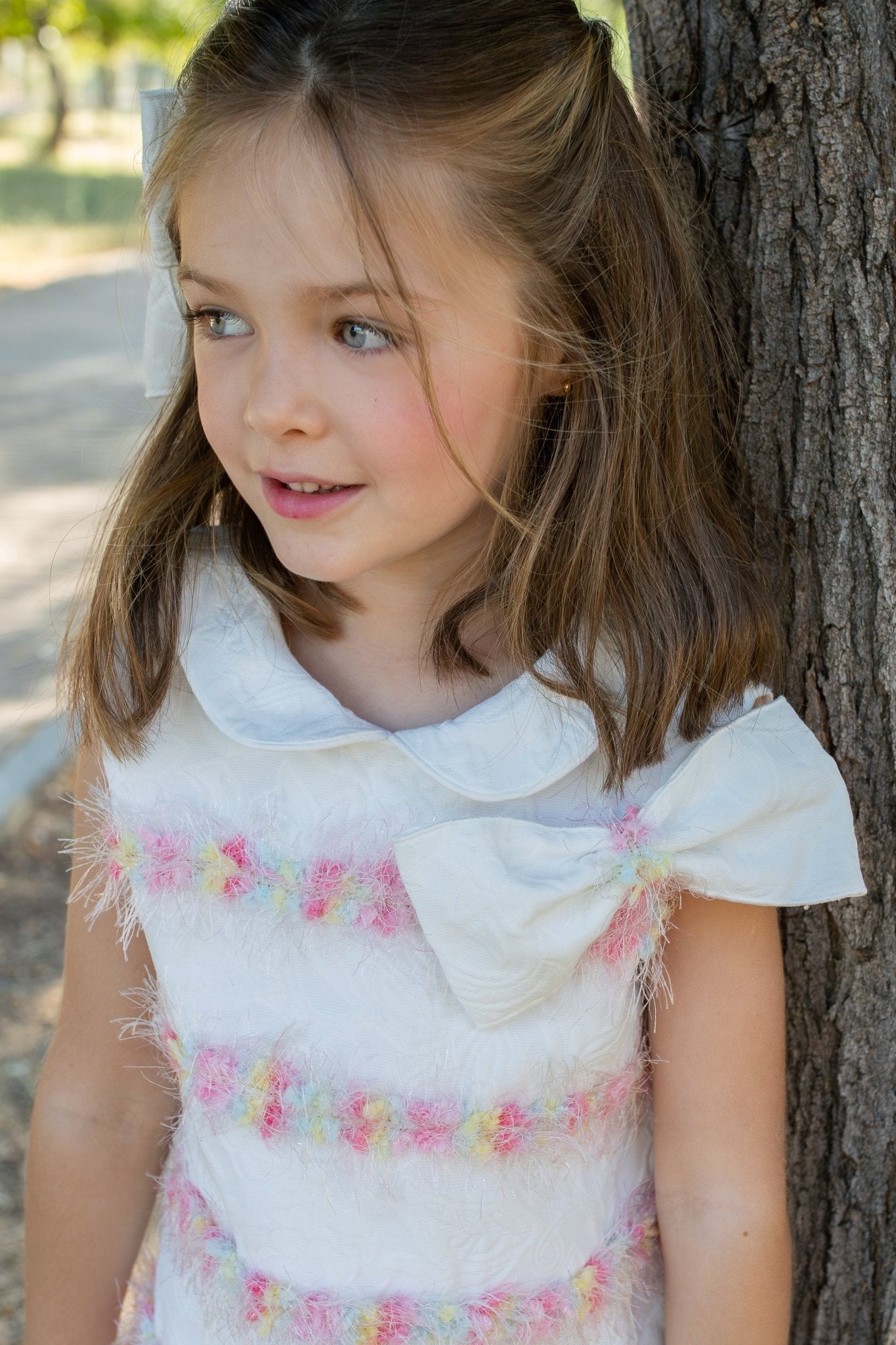 Naxos SS26 - Girls White Jacquard and Multicolour Dress