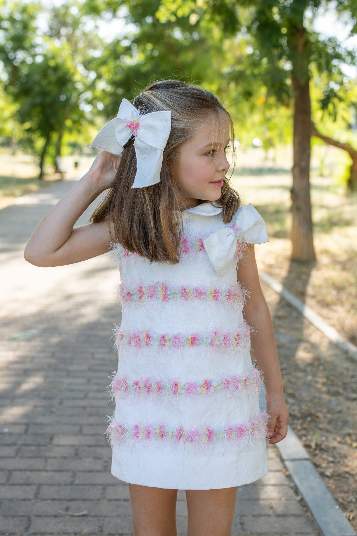 Naxos SS26 - Girls White Jacquard & Multicolour Headpiece