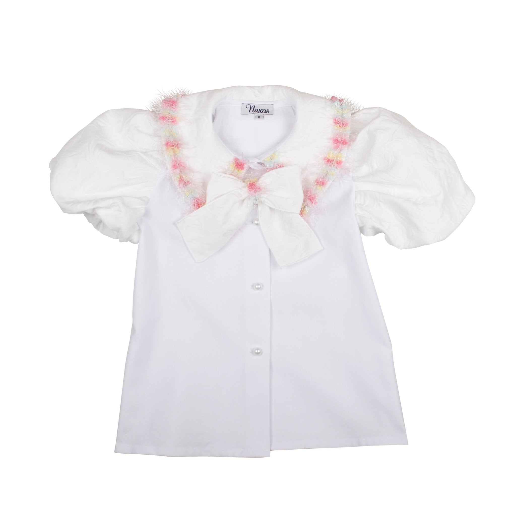 Naxos SS26 - Girls White Jacquard & Multicolour Skirt and Blouse Set