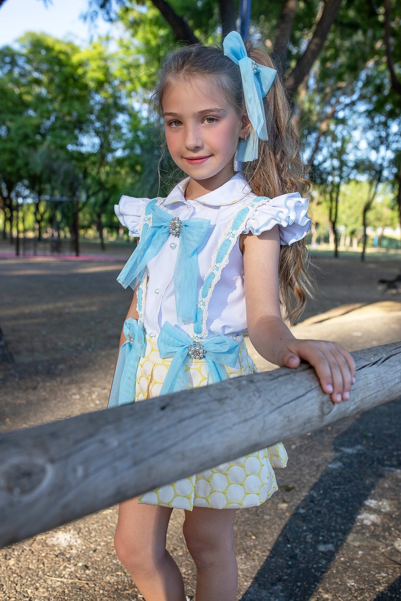 Naxos SS26 - Girls Yellow & Blue Tulle Design Skirt & Blouse Set