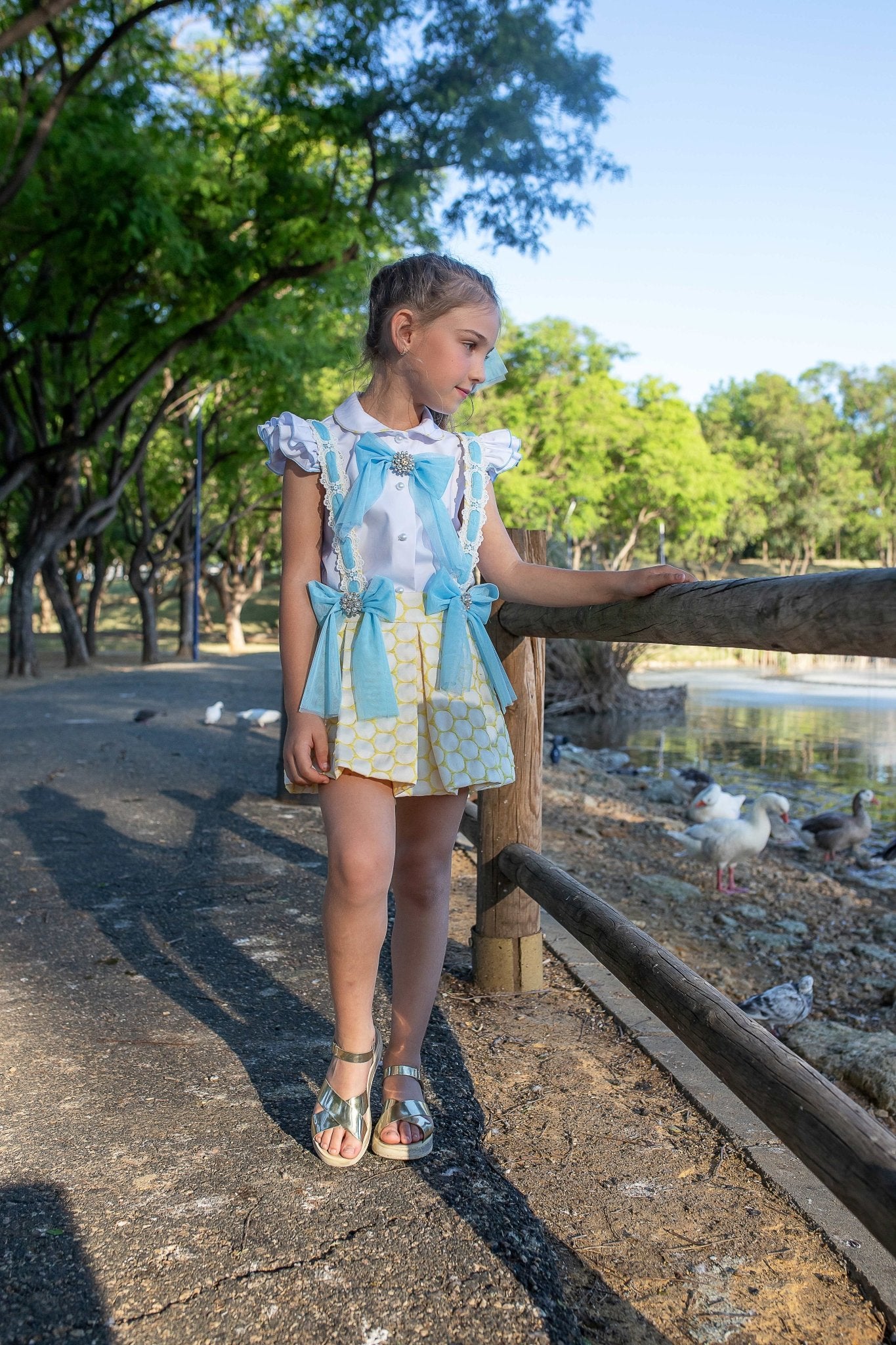 Naxos SS26 - Girls Yellow & Blue Tulle Design Skirt & Blouse Set