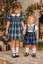Pomme Cannelle Girls Green & Blue Tartan Smocked Dress | AW26 PRE-ORDER