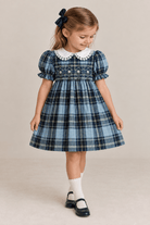 Pomme Cannelle Girls Green & Blue Tartan Smocked Dress | AW26 PRE-ORDER