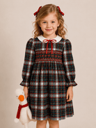 Pomme Cannelle Girls Red & Green Tartan Smocked Christmas Dress | AW26