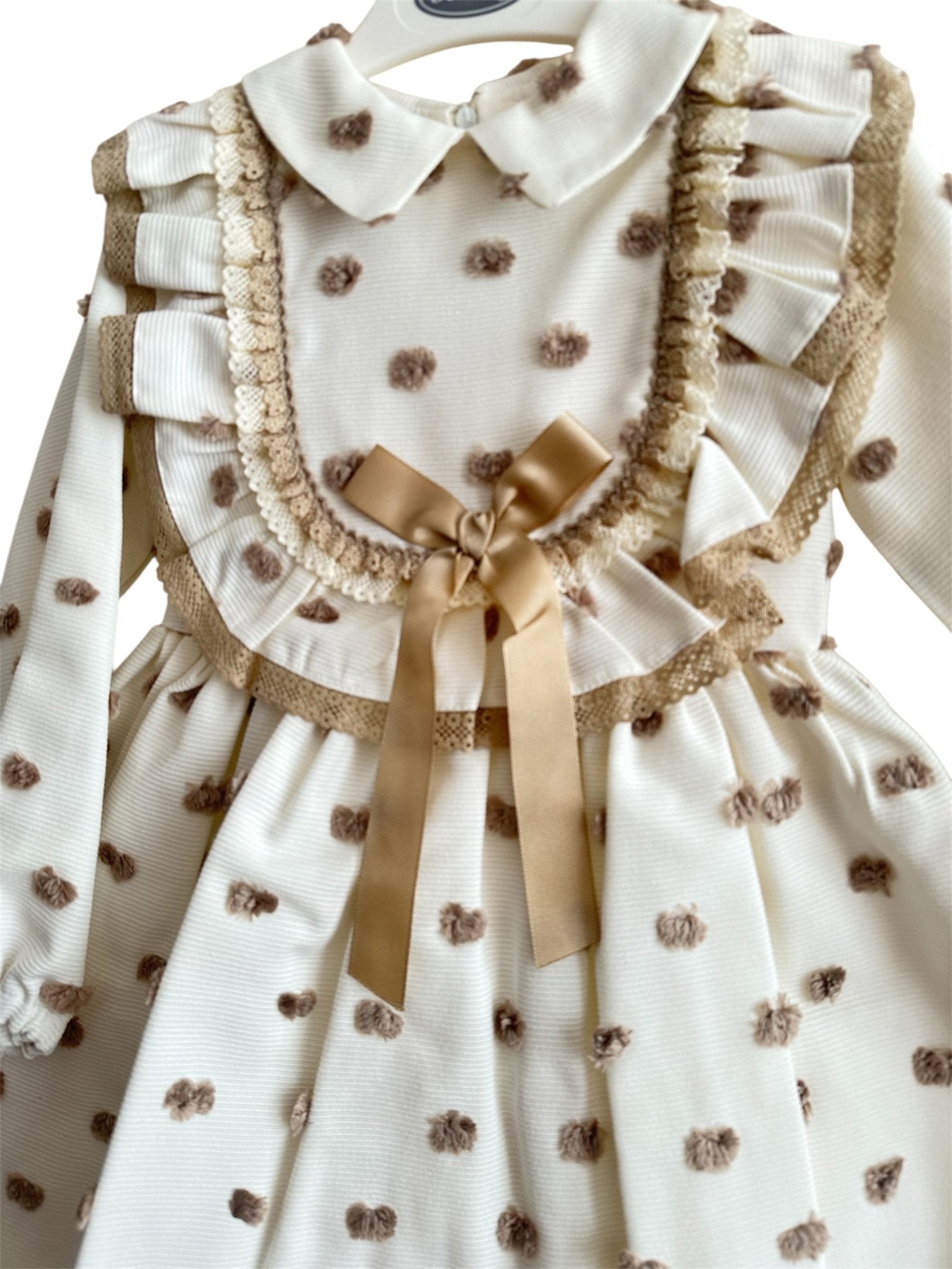 Rochy AW25 - Girl's Motas Cream and Camel Polka Dot Dress