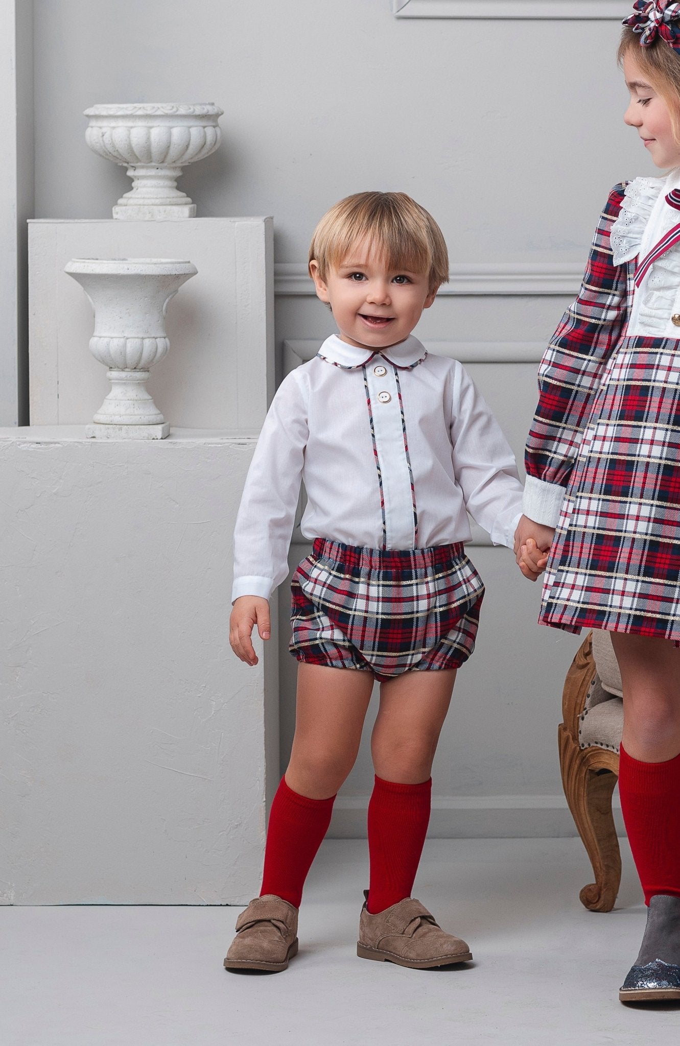Rochy AW25 Baby Boys Tartan Print shorts with matching shirt. 