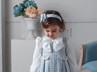 Child wearing Rochy AW25 Chanel Blue Tweed Headpiece to match the Chanel Blue Tweed Dress