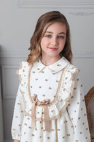 Rochy AW25 Girl's Cream and Camel Polka Dot Dress 