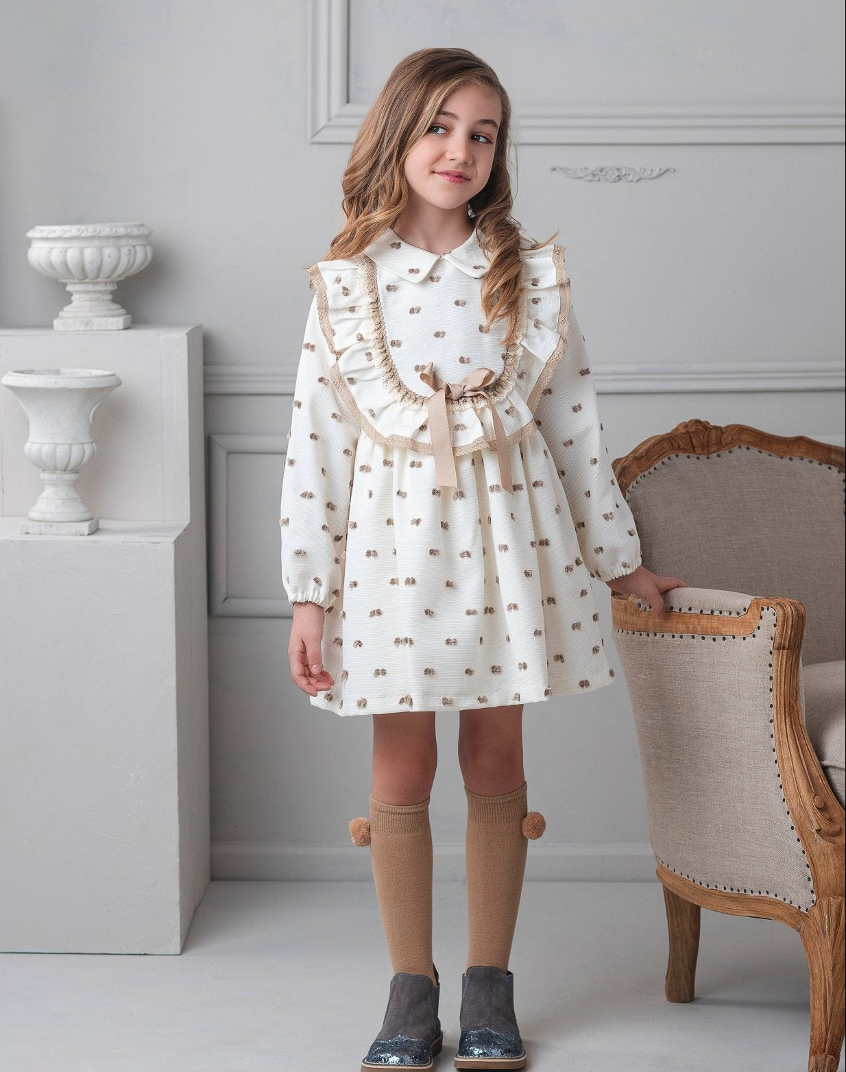 New for AW25 by Rochy Girl's Cream and Camel Winter Dress
