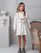 New for AW25 by Rochy Girl's Cream and Camel Winter Dress