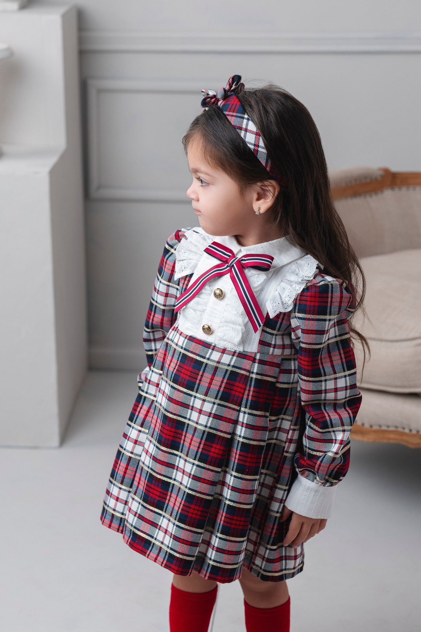 Rochy AW25 PRE - ORDER - Girl's Tartan Print Dress & Headpiece