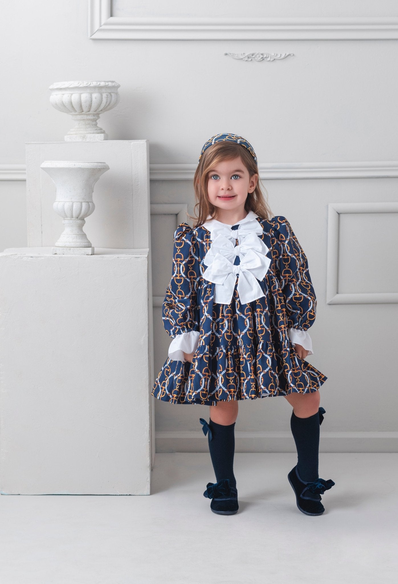 Rochy Vintage Chains Navy & Gold Dress for AW25 