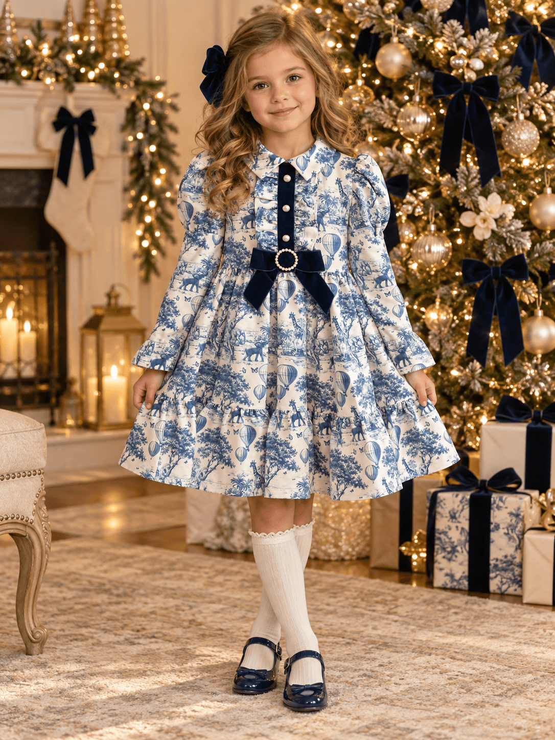 Rochy Girls Blue Toile Print Dress | AW26