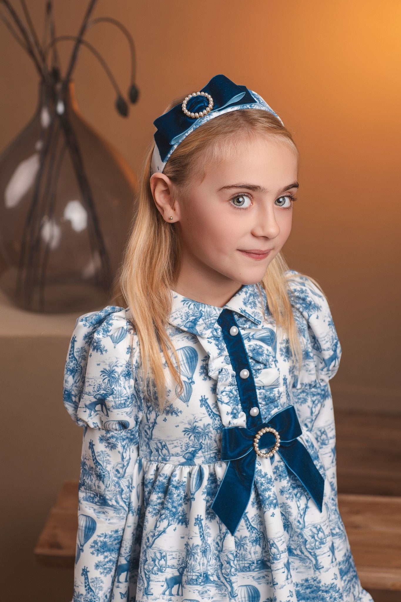 Rochy Girls Blue Toile Print Headpiece | AW26 PRE-ORDER