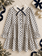 Rochy Girls Cream & Navy Geometric Print Dress | AW26