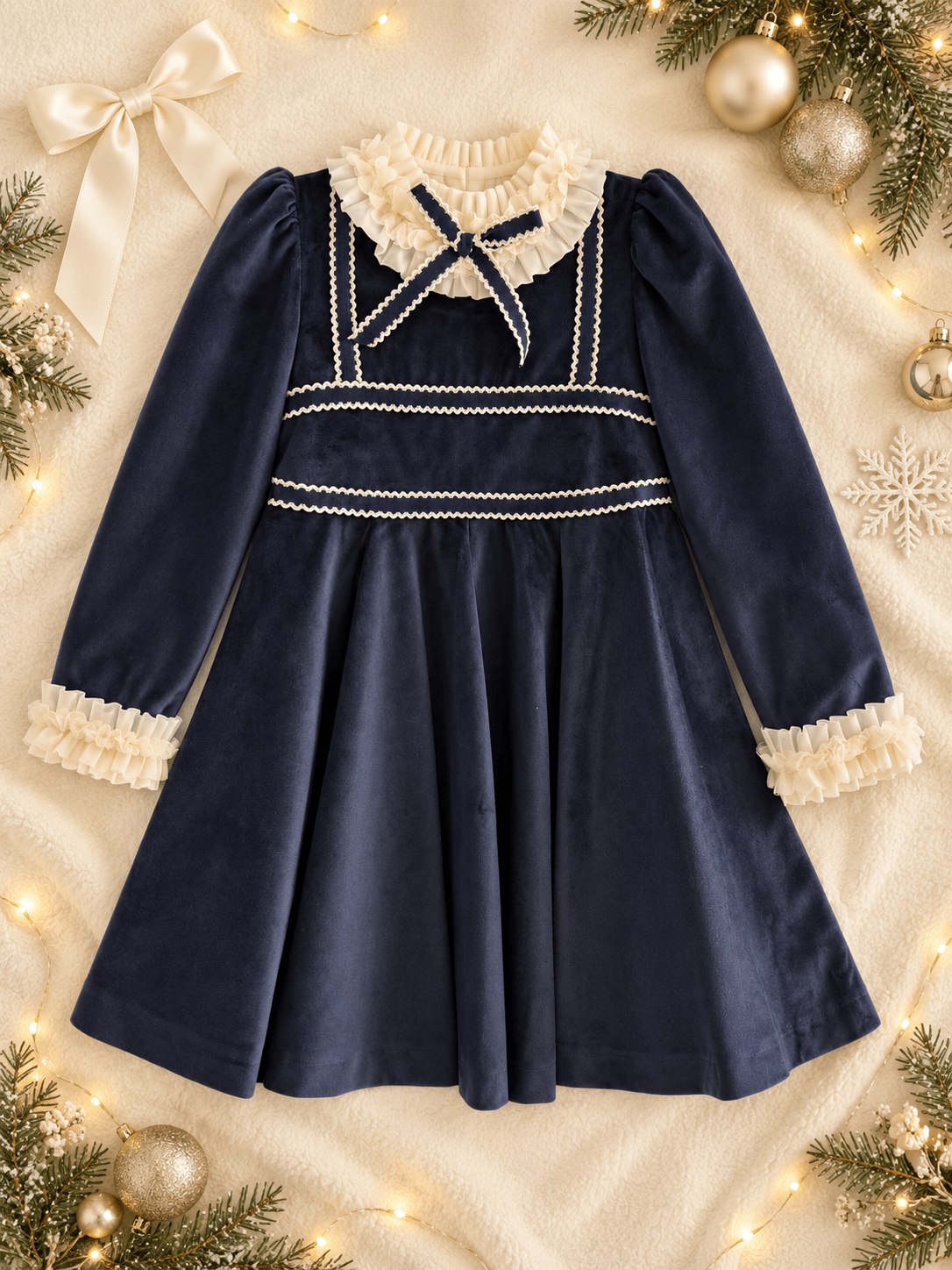 Rochy Girls Geometric Navy & Cream Print Dress | AW26 PRE-ORDER