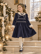 Rochy Girls Geometric Navy & Cream Print Dress | AW26 PRE-ORDER