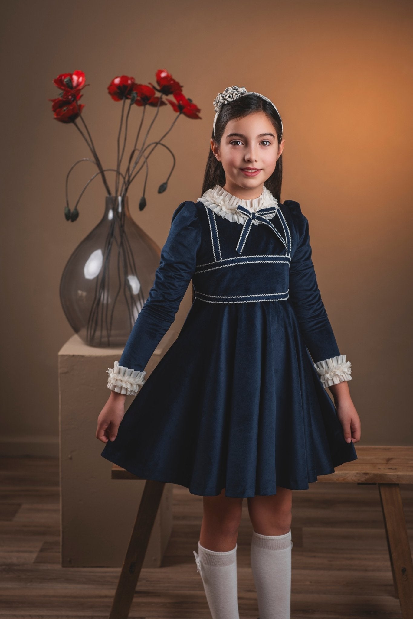 Rochy Girls Geometric Navy & Cream Print Dress | AW26 PRE-ORDER
