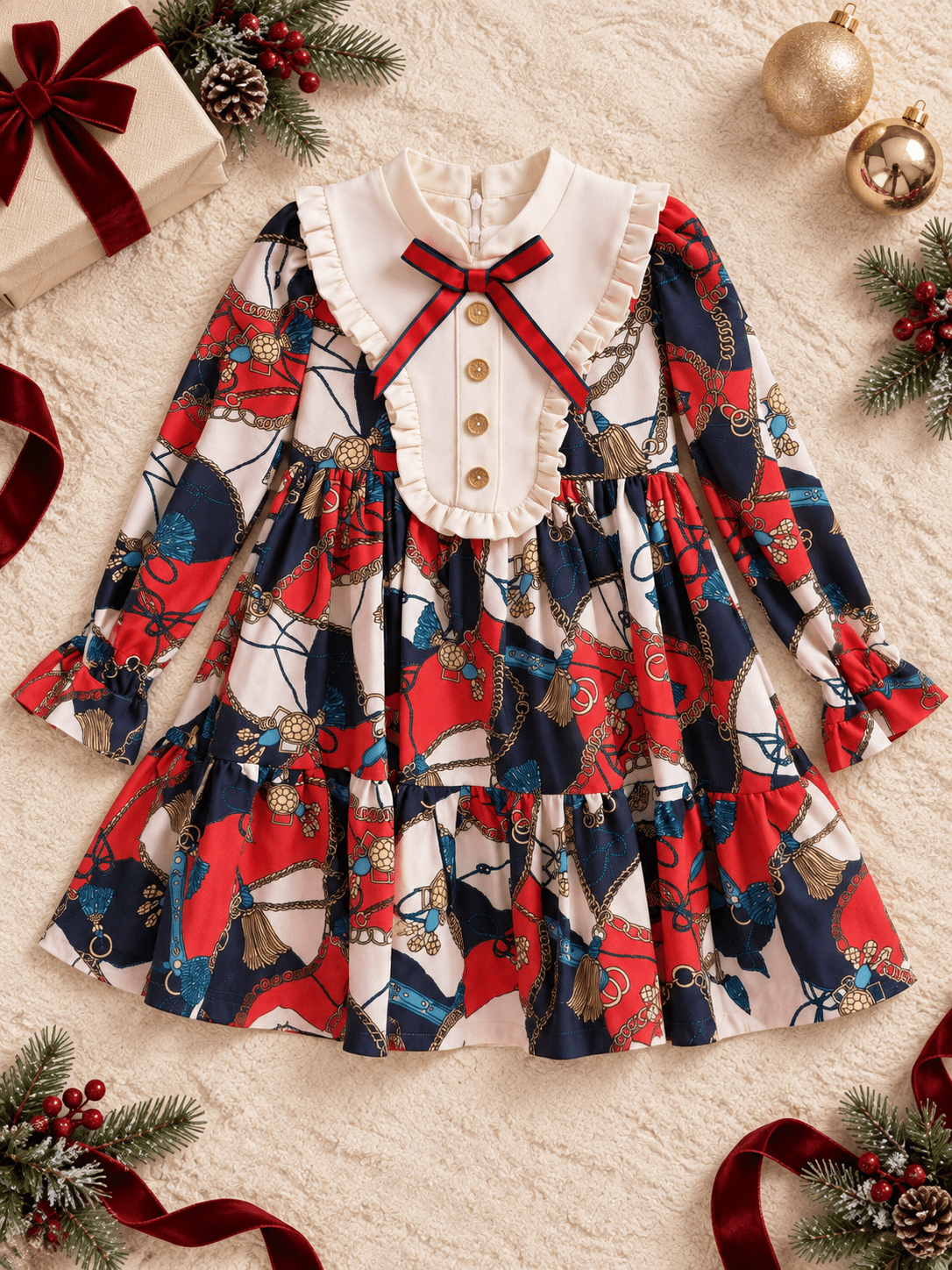 Rochy Girls Gold Collection Red Print Dress | AW26