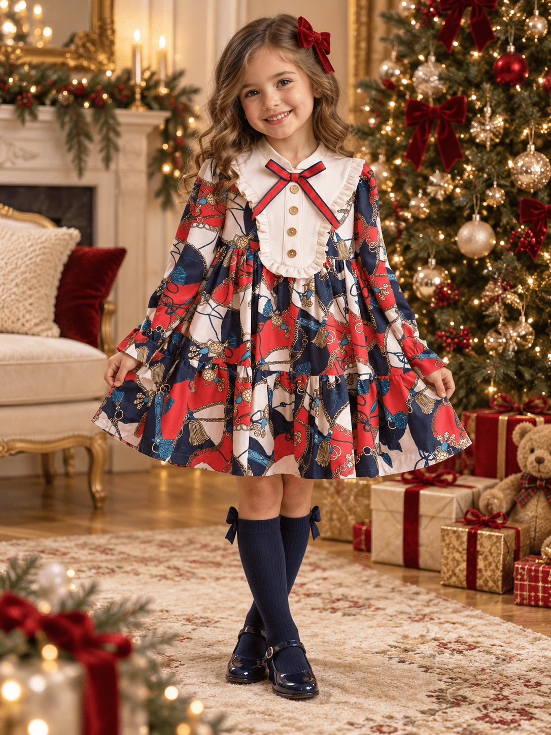 Rochy Girls Gold Collection Red Print Dress | AW26
