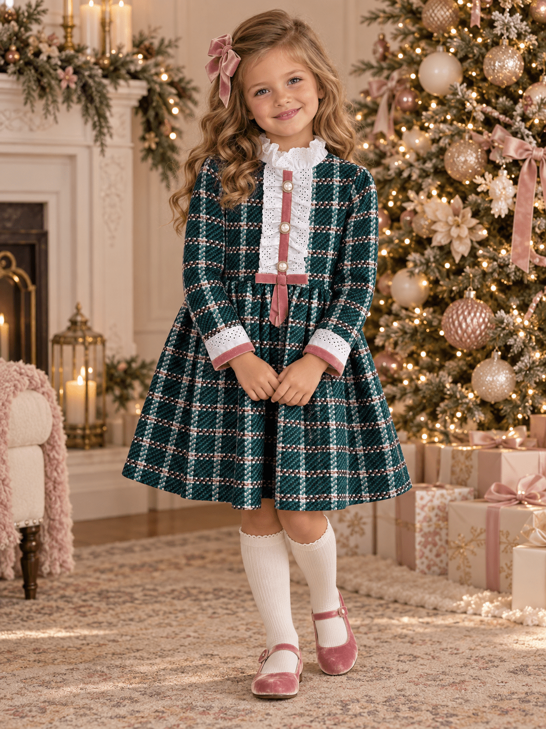 Rochy Girls Green Tweed London Collection Dress | AW26