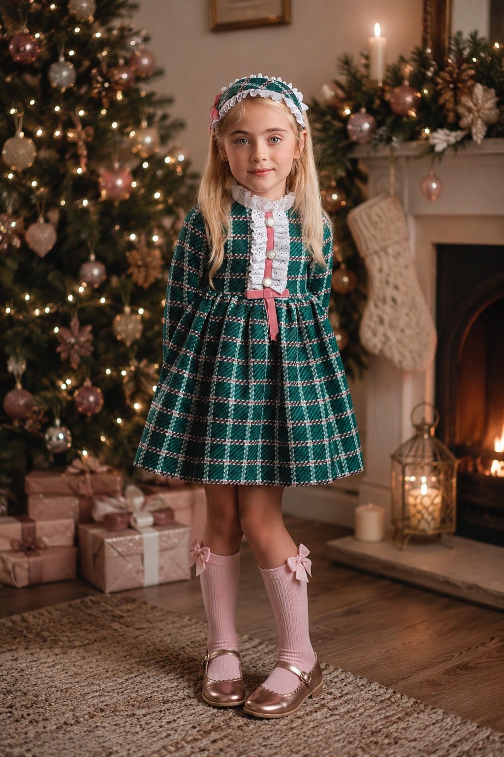 Rochy Girls Green Tweed London Collection Dress | AW26 PRE-ORDER