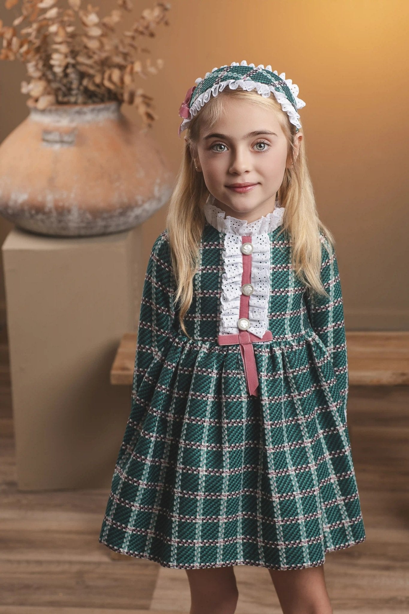 Rochy Girls Green Tweed London Collection Dress | AW26 PRE-ORDER