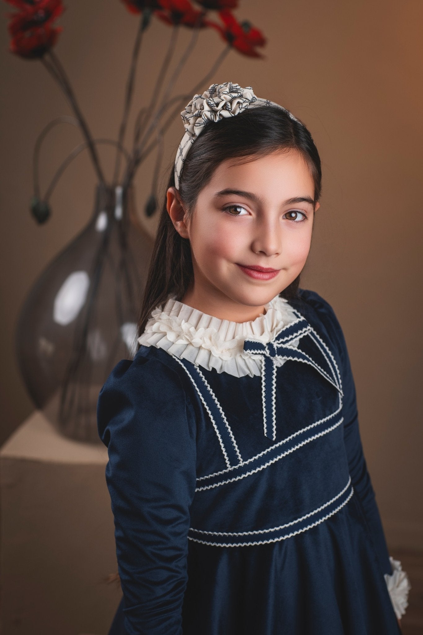 Rochy Girls Navy & Cream Geometric Print Headpiece | AW26 PRE-ORDER