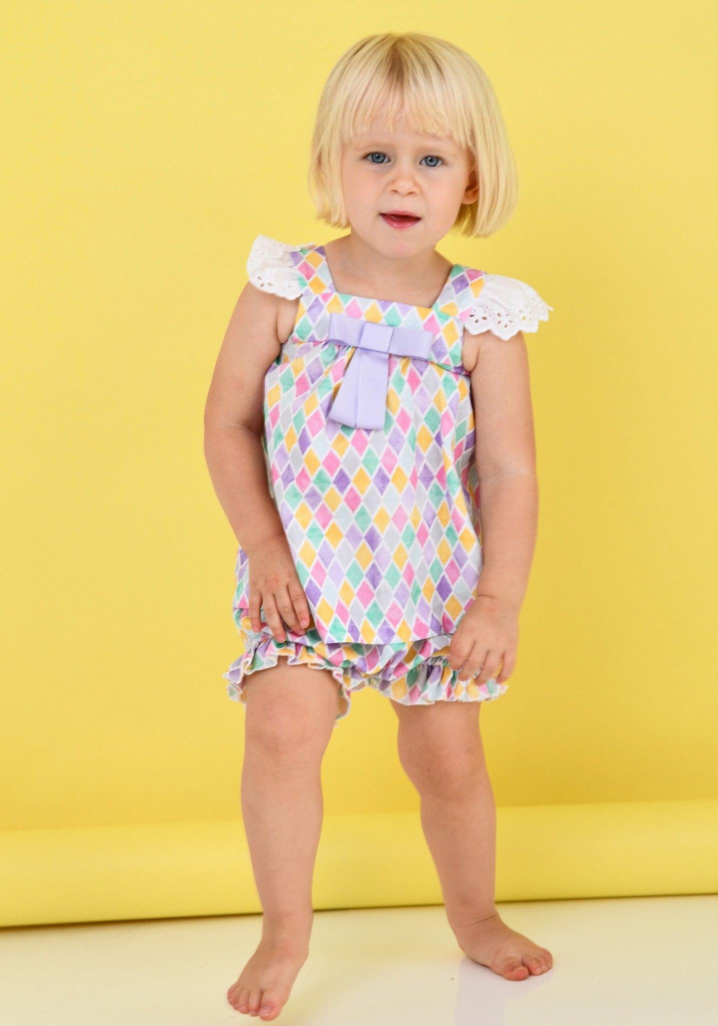 Rochy SS24 - Baby Girls Diamond Multi Coloured Bloomer Set - Mariposa Children's Boutique