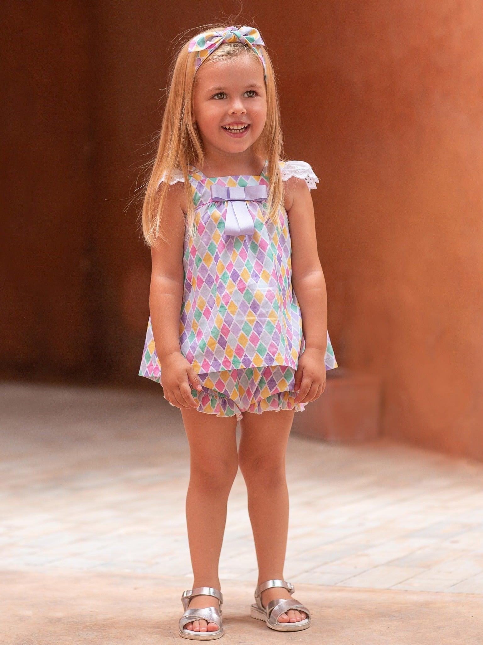 Rochy SS24 - Baby Girls Diamond Multi Coloured Bloomer Set - Mariposa Children's Boutique