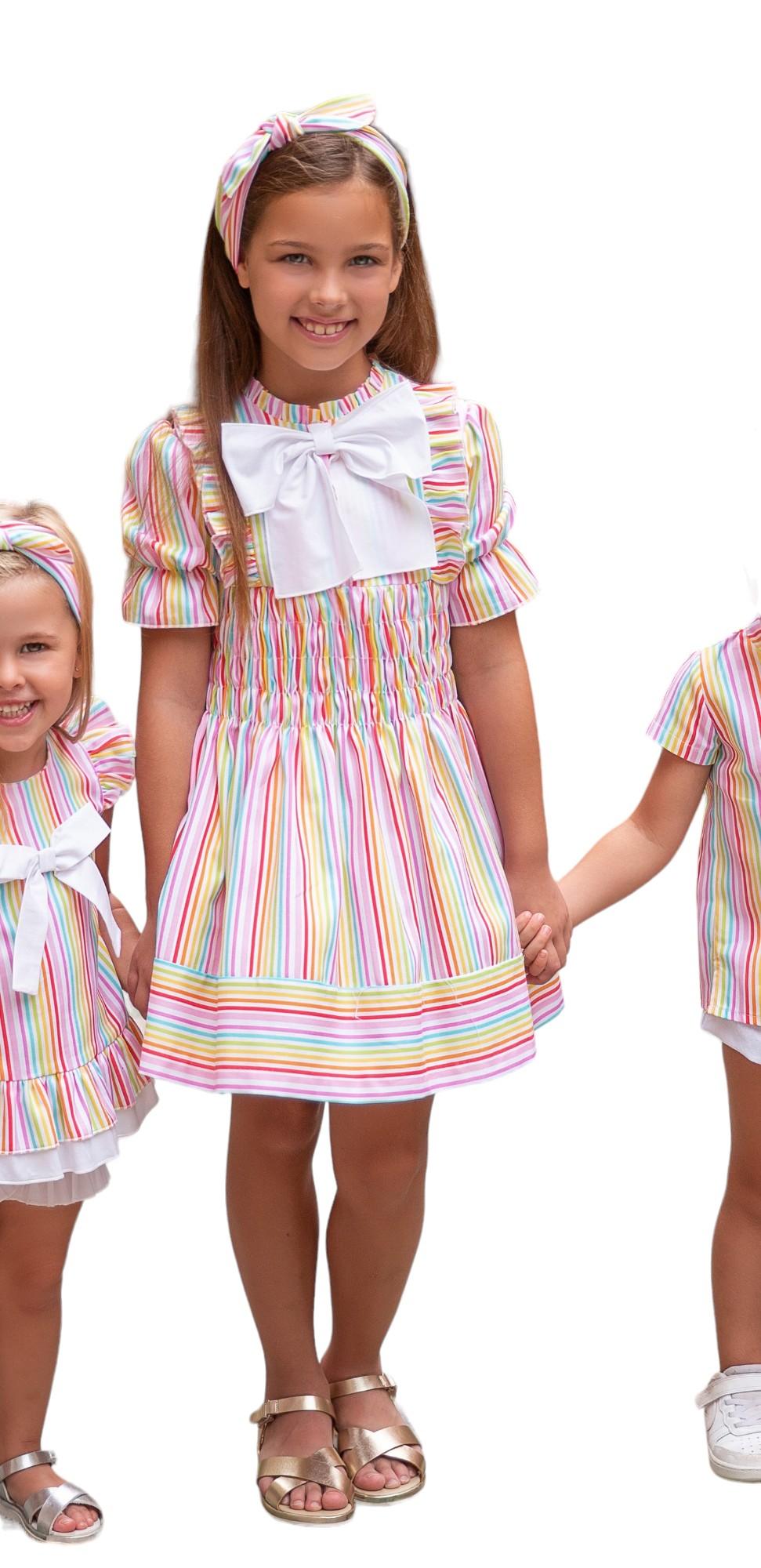 Rochy SS24 - Girls Multi Coloured Stripe Dress - Mariposa Children's Boutique